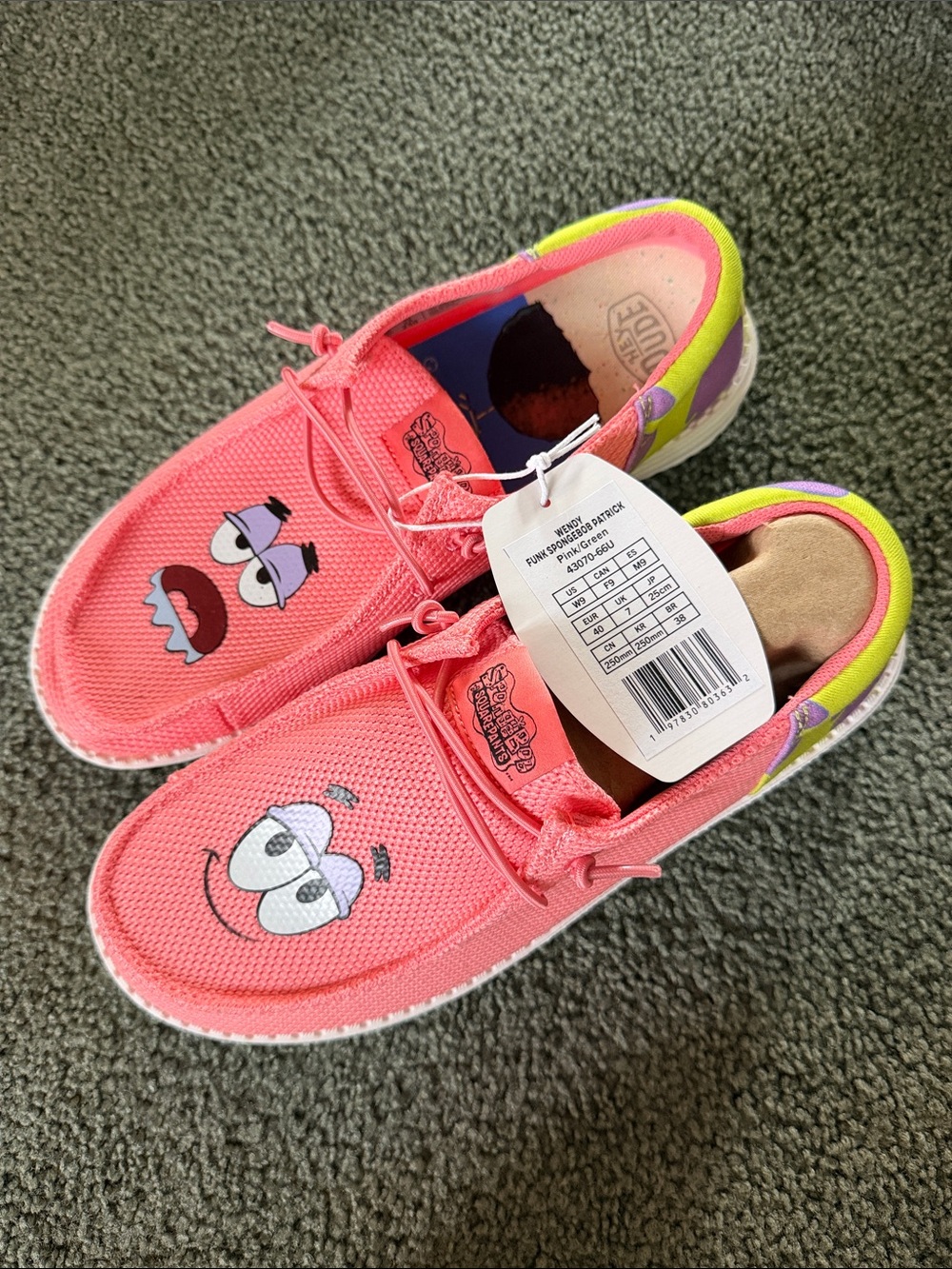 Hey Dude Coral Pink Slip-On Sneakers with Playful Character Faces